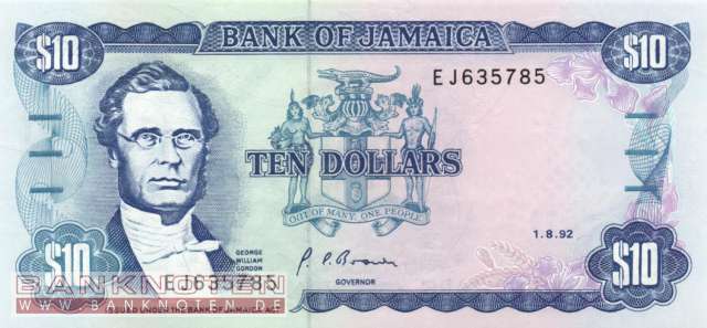 Jamaica - 10  Dollars (#071d-92_UNC)