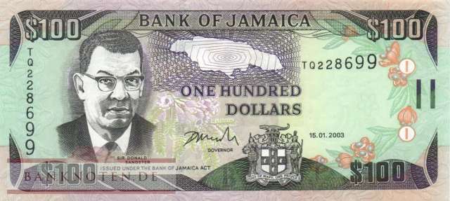 Jamaica - 100  Dollars (#084a_UNC)