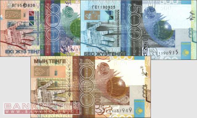 Kasachstan: 200 - 1.000 Tenge (3 Banknoten)