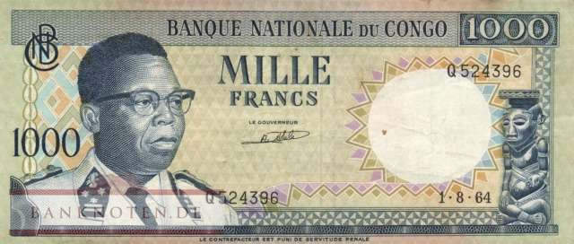 Congo, Democratic Republic - 1.000  Francs (#008a-64_F)