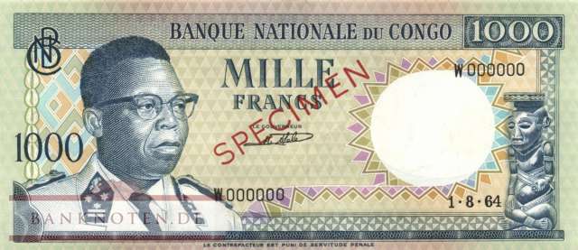 Congo, Democratic Republic - 1.000  Francs - SPECIMEN (#008s_AU)