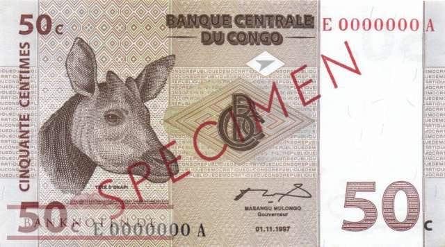 Congo, Democratic Republic - 50  Centimes - SPECIMEN (#084As_AU)