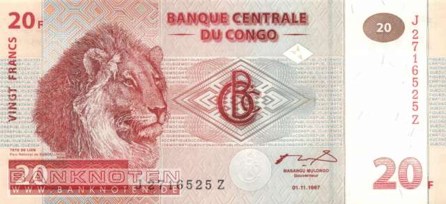 Congo, Democratic Republic - 20  Francs - Replacement (#088A-R_UNC)