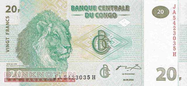Kongo, Demokratische Republik - 20  Francs (#094_UNC)