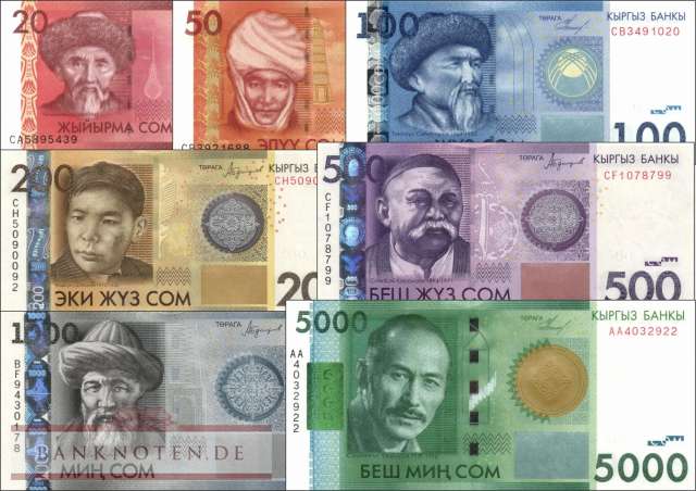 Kirgistan: 20 - 5.000 Som (7 banknotes)