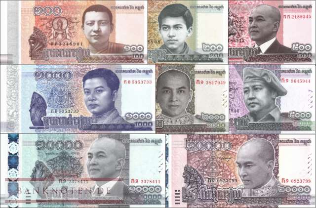 Kambodscha: 100 -20.000 Riels (8 Banknoten)