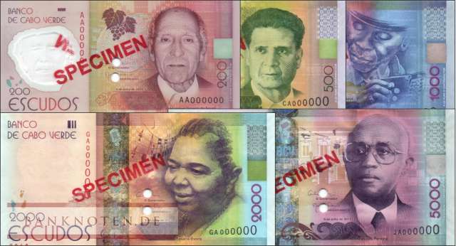 Cape Verde: 200 - 5.000 Escudos SPECIMEN (5 banknotes)