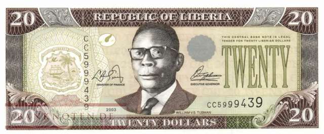 Liberia - 20  Dollars (#028a_UNC)