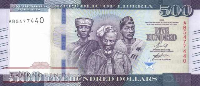 Liberia - 500  Dollars (#036c_UNC)