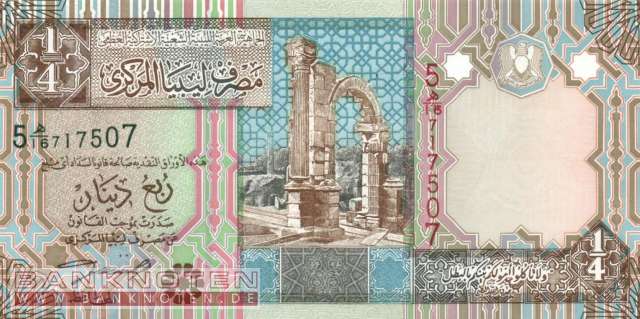 62 bankfrisch 2002 1/4 Dinar Libyen Pick-Nr Banknoten für Sammler 