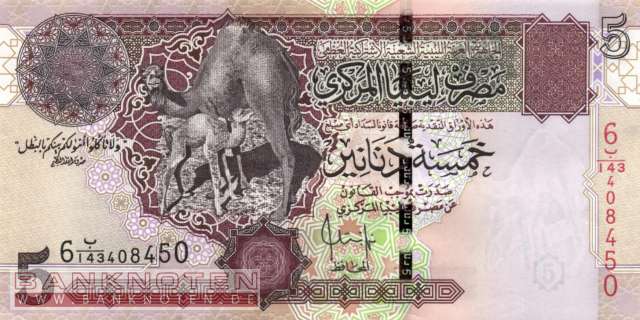 Libyen - 5  Dinars (#069b_UNC)