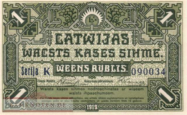 Latvia - 1  Rublis (#002b_UNC)