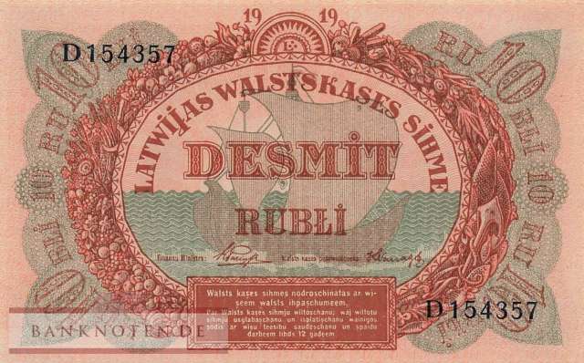 Latvia - 10  Rubli (#004e_UNC)