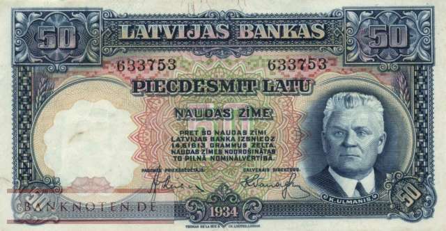 Latvia - 50  Latu (#020a_VF)