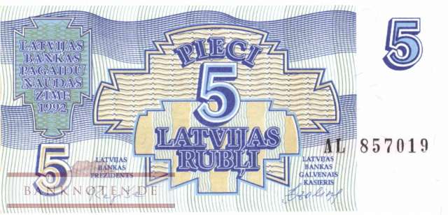 Latvia - 5  Rublis (#037_UNC)