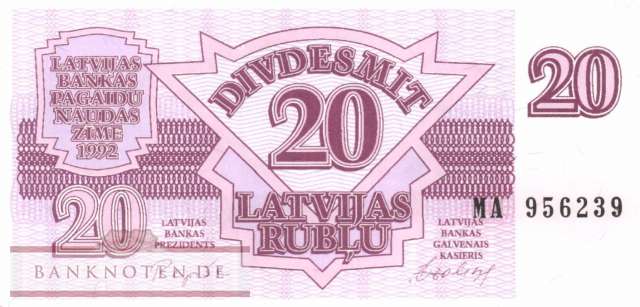 Latvia - 20  Rublis (#039_UNC)