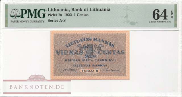 Lituhania - 1  Centas - PMG64 (#007a-PMG64_UNC)