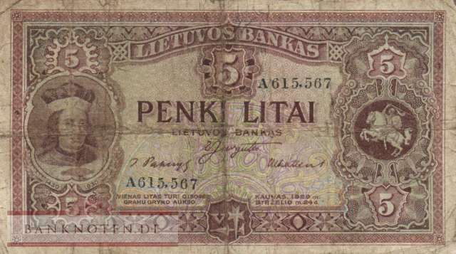 Lituhania - 5  Litai (#026a_VG)