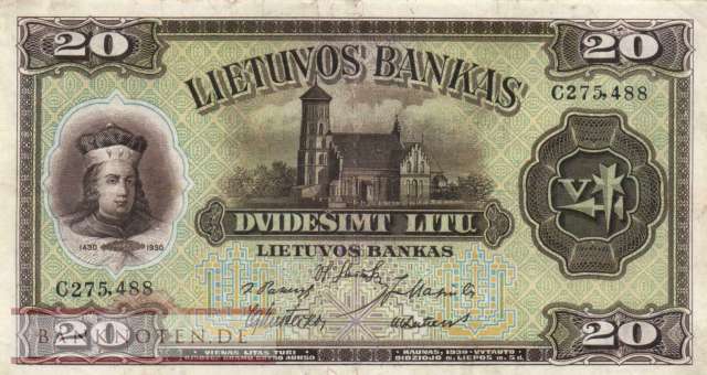 Lituhania - 20  Litu (#027a_VF)