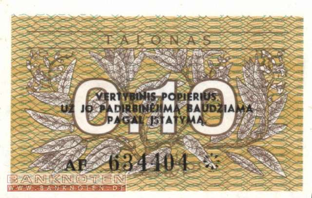 Litauen - 0,10  Talonas (#029b_UNC)
