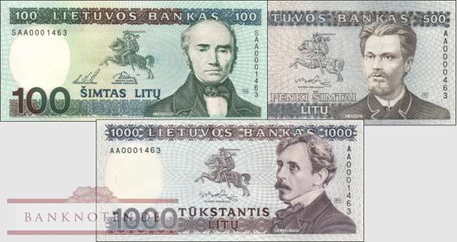 Lithuania: 100 - 1.000 Litu (3 banknotes with folder)