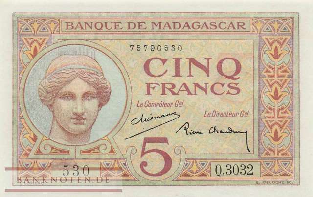 Madagascar - 5  Francs (#035-U2_UNC)