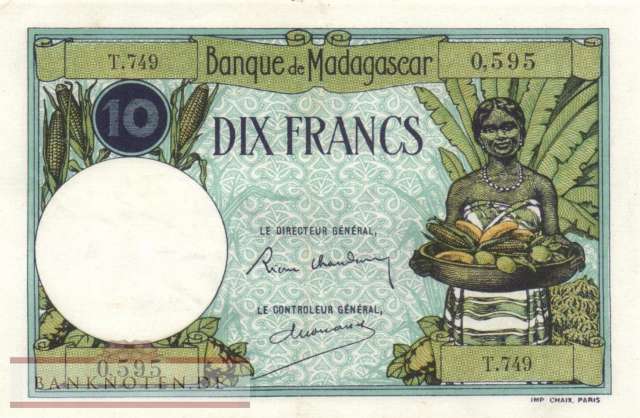 Madagascar - 10  Francs (#036_XF)