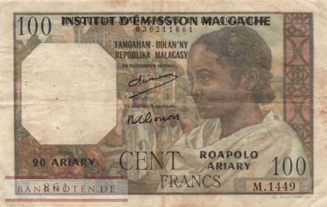 Madagascar - 100  Francs=20 Ariary (#052-U1_F)