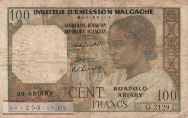 Madagascar - 100  Francs=20 Ariary (#052-U2_F)