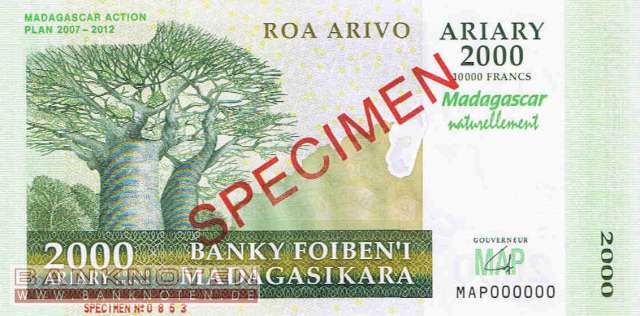 Madagaskar - 2.000  Ariary - SPECIMEN (#093s_UNC)