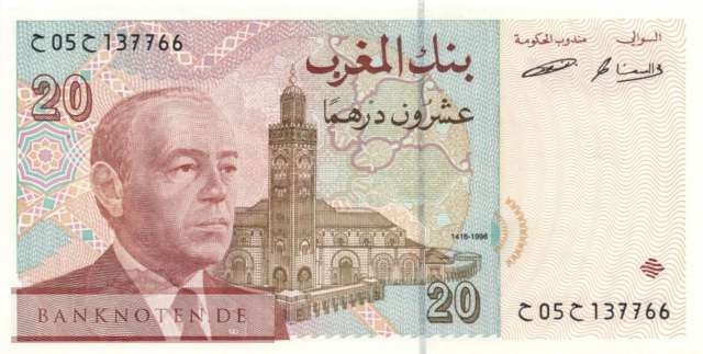 Marokko - 20  Dirhams (#067a_UNC)