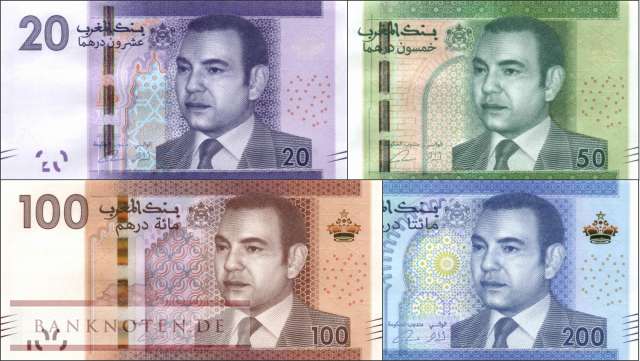 Marokko: 20 - 200 Dirhams (4 Banknoten)