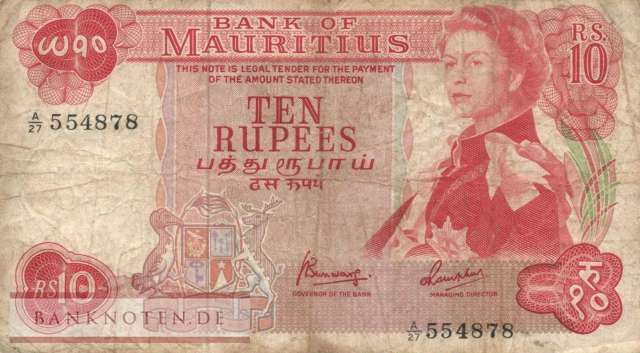 Mauritius - 10  Rupees (#031c_VG)
