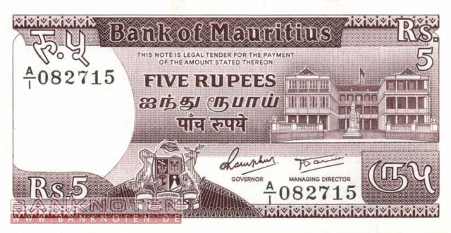 Mauritius - 5  Rupees (#034_UNC)