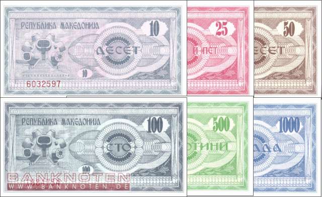 Mazedonien: 10 - 1.000 Denari (6 Banknoten)