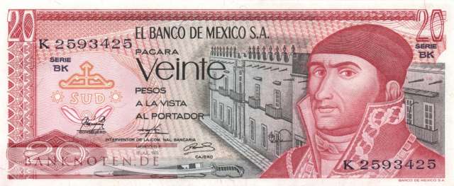 Mexico - 20  Pesos (#064b-BK_UNC)