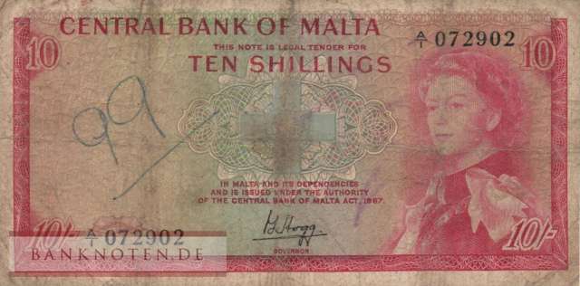 Malta - 10  Shillings (#028a_VG)