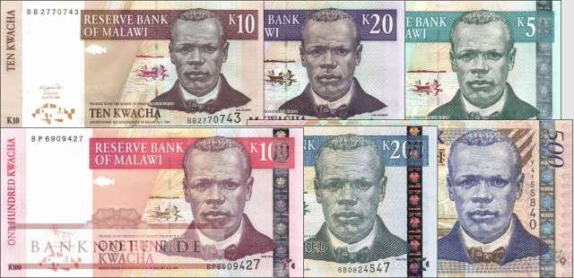 Malawi: 10 Kwacha - 500 Kwacha (6 Banknoten)