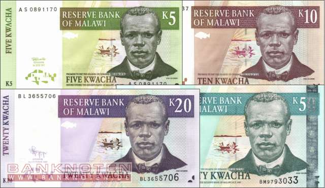 Malawi: 5 Kwacha - 50 Kwacha (4 Banknoten)