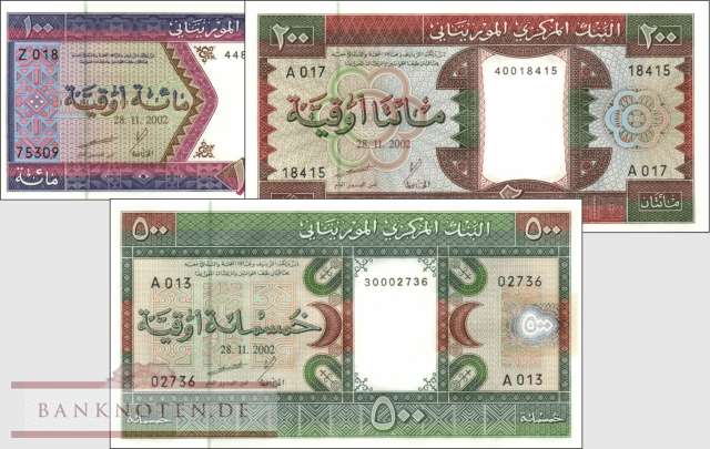 Mauritania: 100 - 500 Ouguiya (3 banknotes)