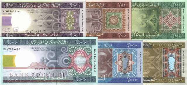 Mauritania: 100 - 5.000 Ouguiya (6 banknotes)