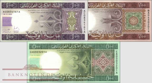 Mauritania: 100 - 500 Ouguiya (3 banknotes)