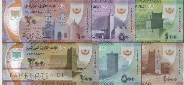 Mauretanien: 20 - 1.000 Ouguiya (6 Banknoten)