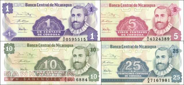 Nicaragua:  1 - 25 Centavos (4 Banknoten)