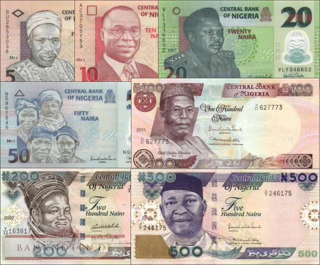 Nigeria: 5 - 500 Naira (7 Banknoten)