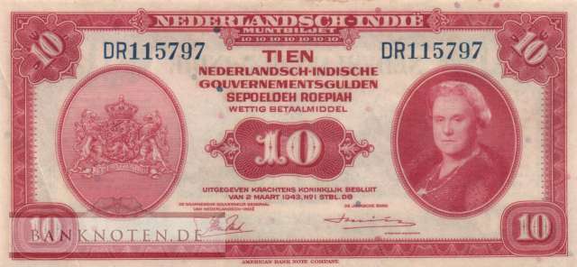 Netherlands Indies - 10  Gulden (#114a_XF)