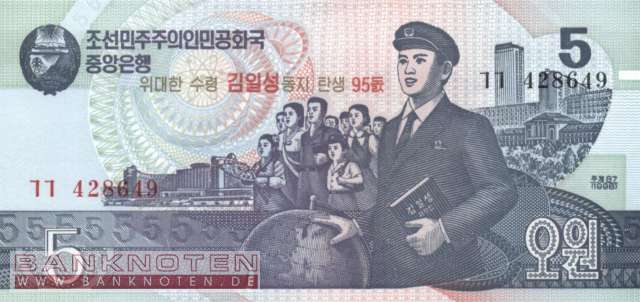 Korea North - 5  Won - 95 years Kim Il-sung (#050_UNC)