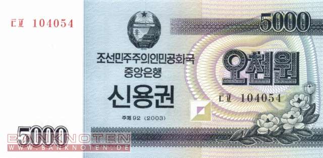 Nordkorea - 5.000  Won - Scheck (#901_UNC)