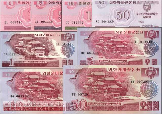 Korea North: 1 Chon - 50 Won (8 banknotes)