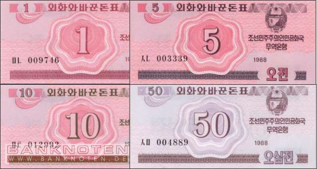 Nordkorea: 1 - 50 Chon (4 Banknoten)